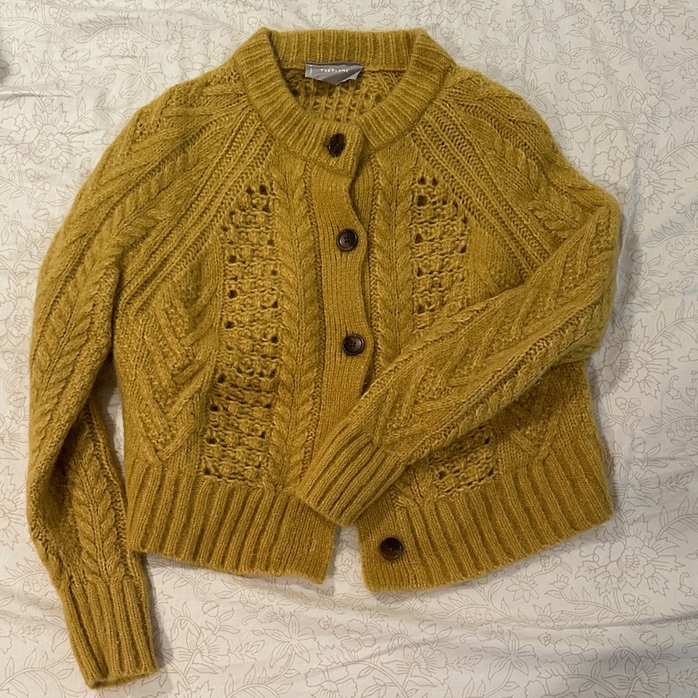 Everlane Mustard Cable Knit Cardigan